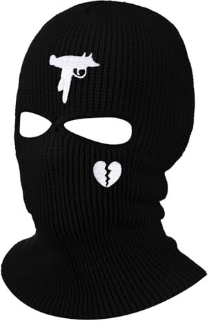 BBTO Gestrickte Skimaske Winter Sturmmaske Ski Sturmhaube mit 2 Löchern Ski Gesichtsabdeckung für Draußen Outdoorsports Radfahren Snowboarden für Radfahren Motorradfahren (Schwarz, Pistole und Wilde)