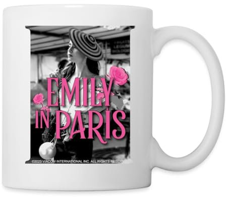 Spreadshirt Emily In Paris Emily Mit Rosen Schwarz-Weiß Tasse, One size, Weiß