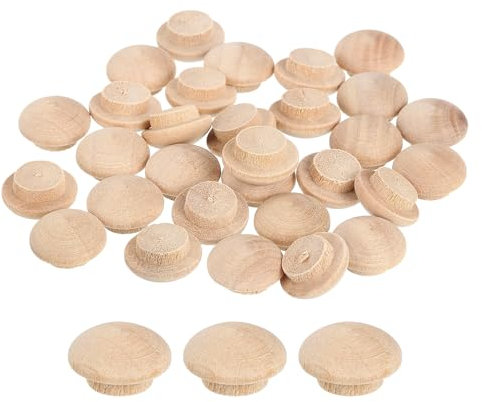 QUARKZMAN 40Pcs Bouchons à Bouton en Bois, 10mm/0,39 Bouchon de Trou de Vis en Bois Dur, Capuchons en Bois de Dôme, Bouchon en Bois pour Meubles, Travail du Bois, Artisanat (15mm x 10mm)