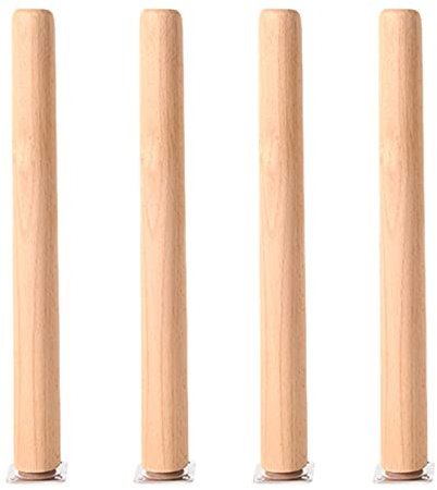 Lot de 4 pieds de meubles en bois massif avec plaques de montage et vis de rechange pour bureau, table basse, armoire, pieds en bois 60 cm
