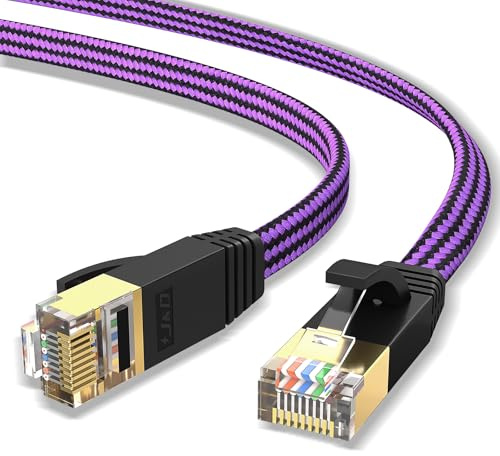 J&D Cat 7 Ethernet Cable, Nylon Braided Flat Design High Speed Internet LAN Cable, 10Gbps 600MHz Network Cable Compatible for Gaming PC, PS5, Xbox, Modem, Router, Low Latency Ethernet Cord, 22.5 M