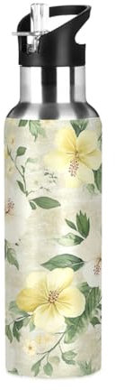 Cgiub Borraccia termica vintage con coperchio con cannuccia, senza BPA, 600 ml, a prova di perdite, in acciaio inox, per sport, palestra, ciclismo, viaggi, campeggio