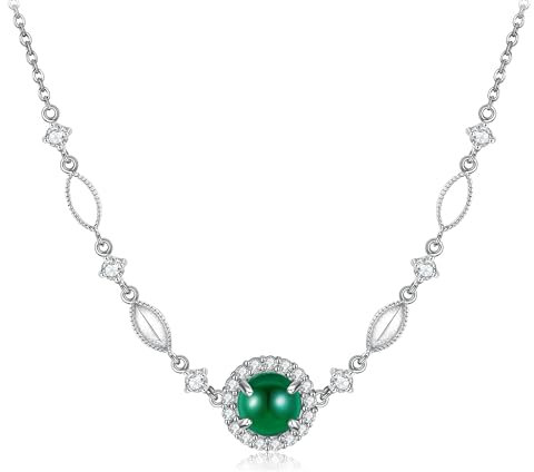 DAYLINLOVE Jade Halskette für Frauen 925 Sterling Silber Grün Jade Runde Halskette Jade Schmuck Valentinstag Geschenke für Sie