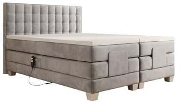 Luxusbetten24 Boxspringbett Sorella Samt 140x200 elektrisch verstellbar | Bezug: Samt | Farbe: Hellgrau | Härtegrad: H3 (70-100kg)