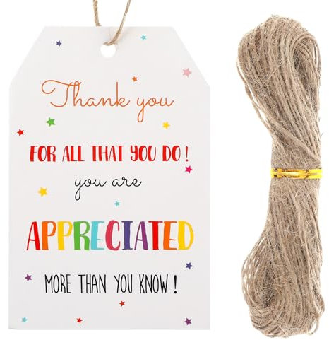 Piriuuo 100 Stück Danke Geschenkanhänger, Danke Kraftpapier Tags mit 20 m Hanfseil Karton Geschenkanhänger Sterns aus Papier Bunte Geschenke Anhänger für Dankeschön Gastgeschenke für Mitarbeiter