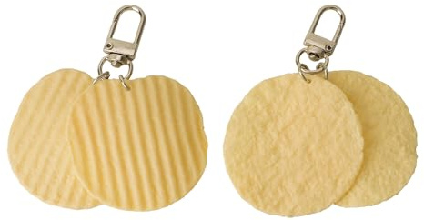 2-Pack Realistic Potato Chip Keychains - Creative Novelty Keyrings for Keys, Bags & Gifts | Fun Lifelike Crispy Snack Design | Twin Pack for Sharing & Gifting to Food Lovers, Friends, Family