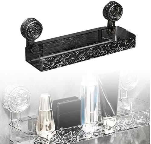 laocaf Beweglicher Duschablage Saugnapf, Neue Badezimmer Ablage Ohne Bohren, 10 kg Belastbar, Entleerbarer Boden, Für Badezimmer und Küchen (Schwarz)