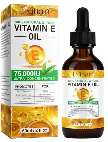 Meifenla Vitamin E Oil for Skin,75.000 UI huile pure de vitamine E pour le visage, les cheveux, les ongles et le corps serrant la peau grosse, réduire les lignes fines et les cicatrices, non OGM