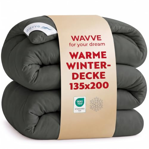 WAVVE Coperta Invernale 450GSM in Microfibra, Piumino Letto Singolo 135x200 cm, Piumino Tutte le Stagioni per Letto 80/90x190, Caldo con Imbottitura Spessa 450g/m², 135 x 200 Grigio