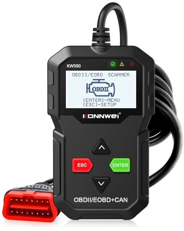 KONNWEI KW590 Professional OBD2 Scanner, Fault Code Reader with Battery Test, Complete Engine Diagnostic Tool Compatible with All Petrol / Diesel Vehicles from 2000 Onwards