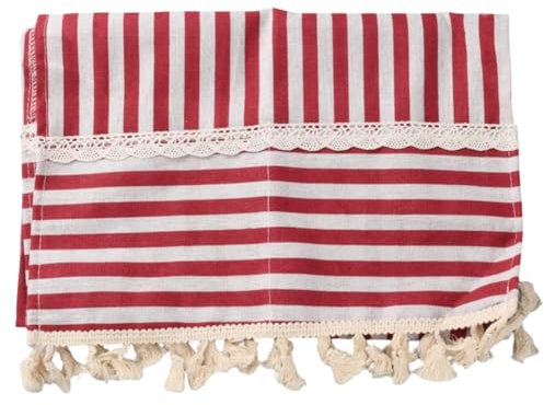 GORGECRAFT 100×35CM Microwave Oven Top Dust Cover Cotton Linen Oil Proof Machine Protector Decorative Kitchen Appliance Cover with Storage Pockets for Decor Appliance Dust Control (Red Stripe)