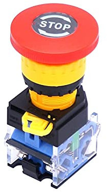 PQAGOJSTL Interruptor pulsador de Parada de Emergencia con Enclavamiento Tipo Hongo Rojo, 22 mm, 1 NC, 1 NA, 10 A, 440 V