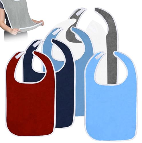 YMTWSRY 6 Stück Lätzchen für Erwachsene, Erwachsenen Latz für Senioren Wasserdichte Unisex Kleiderschutz mit Klettverschluss Mehrweg Waschbar Verstellbare für Ältere und Behinderte