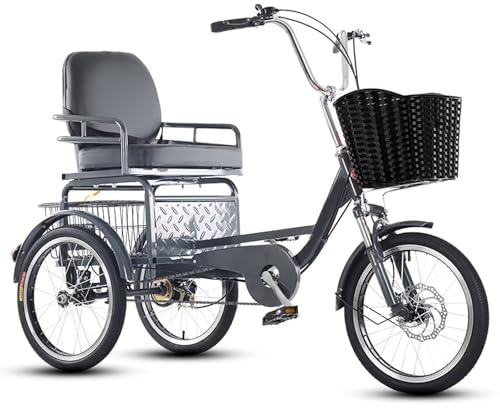 LSQXSS Dreirad für Erwachsene mit Vorderradfederung, Tretunterstützung für Senioren, großer, bequemer, Verstellbarer Sitz, 3-Rad-Cruiser-Fahrrad, Scheibenbremse vorne, 18-Zoll-Räder