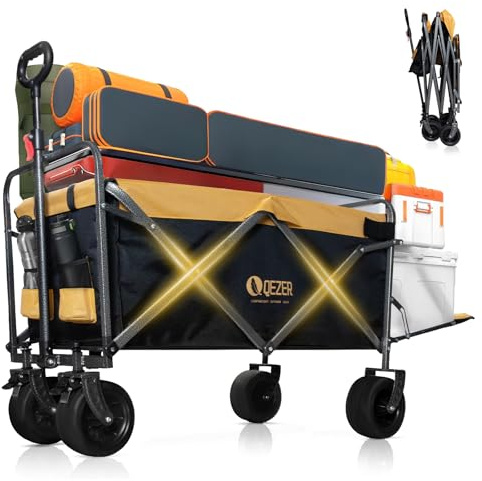 QEZER Carrello pieghevole è dotato di grandi ruote staccabili e di una maniglia regolabile, Capacità di carico massima 100/210kg，Adatto per campeggio, giardini e shopping (giallo 250 litri 210kg)