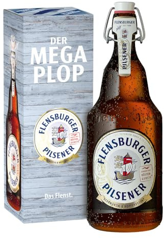 Mega Plop Pilsener aus der Flensburger Brauerei I 2 Liter Pilsener in der Mega Plop Bügelflasche