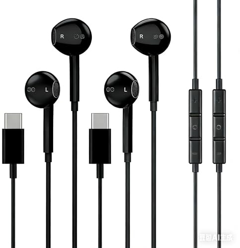 2 Pack USB C Headphones for iPhone 17 16 15, Type C Earphones with Microphone&Noise Cancelling Wired Earbuds for iPhone 17 16 15 Pro Max, iPad Pro,Samsung Galaxy S25 S24 Ultra,Pixel 9 (Black)