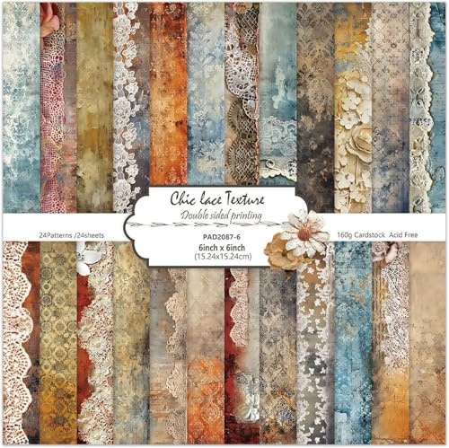 Carta Scrapbooking 24 Fogli Scrapbook Paper Entrambi i Lati 15×15 cm Vintage Marrone Carta per Decoupage Decorativa per Diario, Album, Fotografici, Fai Da Te