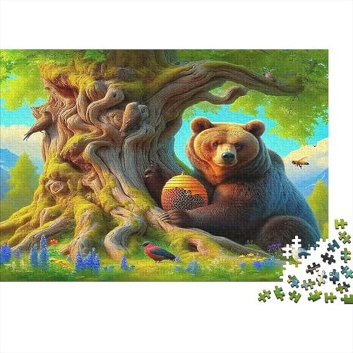 Brown Bear 1000 Piece Jigsaw Puzzle Premium Paper Sustainable Decorative Stress Relief Bear with Honey Pot for Family Interactive Games 38x26cm/1000pcs