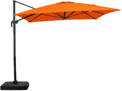 CONCEPT USINE Parasol Déporté Rectangulaire CESARE Orange Alu 3x4 m | Toile Déperlante 220 g/m², Rotatif 360°, Pied Croix, 8 Baleines Acier