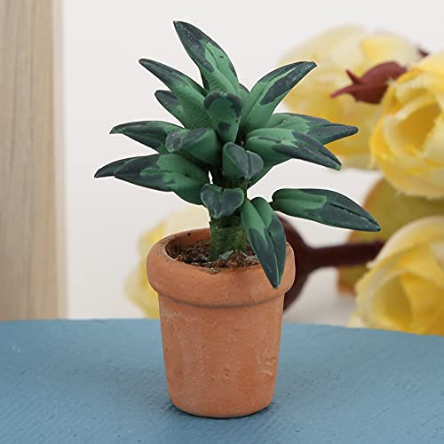 HEEPDD Plantes de Maison de Poupée à échelle 1/12, Feuilles Vertes Miniatures en Pot en Résine, Décoration de Plante d'intérieur, Affichage Réaliste pour Salon, Chambre à Coucher, Scènes de Jardin,