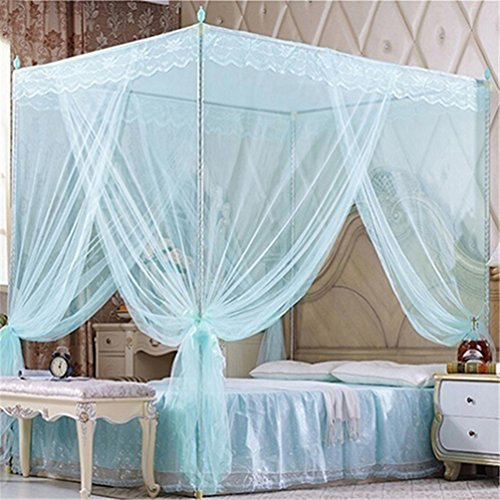 Bismarckbeer, zanzariera per letto matrimoniale a baldacchino, tenda per letto singolo, matrimoniale, queen size e king size, Blue, Completo