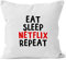 MoonWorks Kissen-Bezug Eat Sleep Netflix Repeat Kissen-Hülle Deko-Kissen Baumwolle weiß Unisize