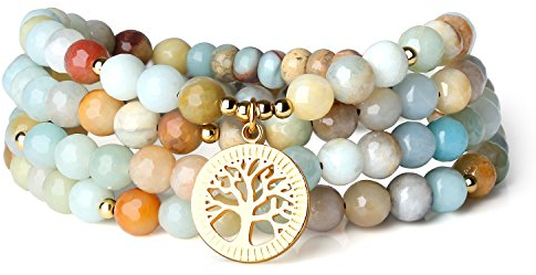 COAI Geschenkideen Glücksarmband aus 108 Vielfärbigem Amazonit mit Lebensbaum Zubehör Buddhistische Gebetsarmband für Damen und Herren