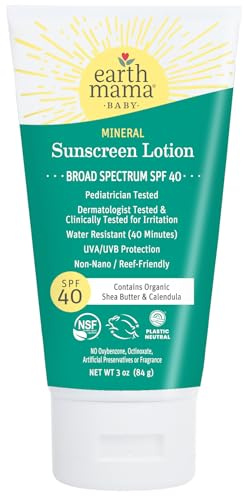 Earth Mama Baby Mineral Sonnencreme Lotion LSF 40 | Riffsicheres, nicht-Nano-Zink, enthält organisches rotes Himbeersamenöl, Sheabutter und Ringelblume, 85 ml