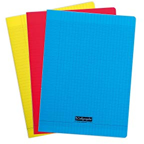 Calligraphe 183390AMZC Lot de 3 Cahiers Agrafés (une Marque de Clairefontaine) - 24x32 cm - 192 Pages Grands Carreaux - Papier Blanc 90 g - Couvertures Polypro Assorties (Bleu, Rouge et Jaune)