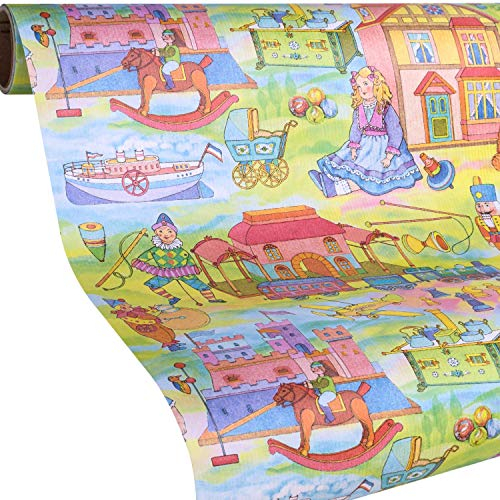Geschenkpapier Kinder Spielzeug - CLASSIC Kindergeschenkpapier Rolle 5m + gratis 9x Geschenkanhänger - Mädchen & Jungs - Kindergeburtstag, Ostern, Weihnachten, Einschulung
