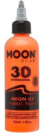 Moon Glow Pintura para tela Neon UV 3D - Pintura textil para ropa, camisetas, bolsos, zapatos y lienzos Naranja intenso 125 ml (Paquete de 1)