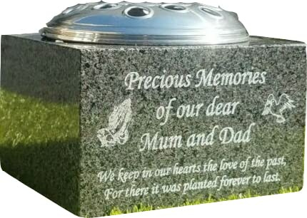 Solid Grey Granite Memorial Vase Flower Holder Personalised Any Wording