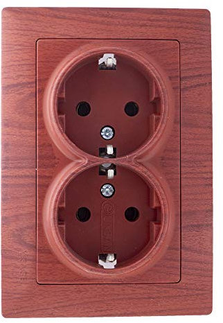 Prise encastrée - Contact de protection - Double prise Schuko combinée - Pour salle d'église - Couleur bois foncé