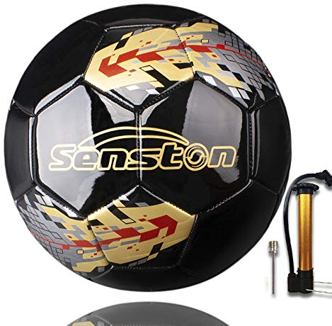 Senston Football Training Ball Size 5 Official Match Soccer Ball Futsal Black Football(Black)