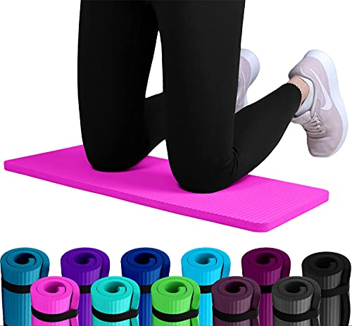 Set: 2 x REFIT FITNESS NBR Fitness & Yoga Pads 25 x 61 x 1,5 cm Pink + Bänder Sport Kniekissen Fitnessmatte klein Kniepad Bodenkissen rutschfest Yoga Kniematte Sportmatte Knie Matte Kissen Yogamatte