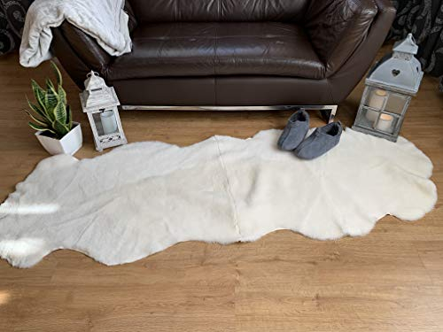 Sheepmania Doppel Schaffell Echt Geschoren - Natürlich Gegerbtes Lammfell Echt - Kurzes Dichtes Schaffell Echt - Teppich Decke Kamin Lammfelldecke Kinderwagen - Weiß