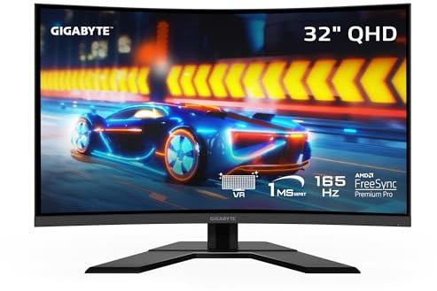GIGABYTE G32QC A (schermo curvo da gioco da 32 pollici 165 Hz 1440p, schermo 2560 x 1440 VA 1500R, tempo di risposta 1 ms (MPRT), 93% DCI-P3, schermo VESA HDR400, FreeSync Premium Pro