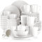 LOVECASA-Sweet Vajilla de Porcelana de 48 piezas, Juego de Vajilla para 12 Personas, Cada Una con 12 Cuencos, 12 Tazas, 12 Platos de Postre y 12 Platos de Cena, Blanco