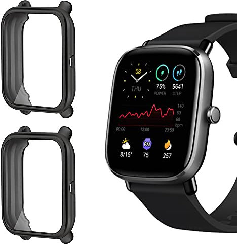 Niboow Cover [2 Pezzi] Compatibile con Amazfit GTS 2 Mini/Pop Pro, Con Pellicola Protettiva, Ultra Sottile TPU Custodia, Morbida Custodiain Compatibile con Amazfit GTS 2 Mini/Pop Pro-Nero/Nero