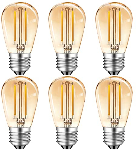 MZYOYO 2W S14 E27 LED Edison Glühbirne,2W LED Vintage Filament Lampe,2700K Warmweiß,Ersazt 10W Halogenlampen,360 ° Abstrahlwinkel,Glas,Nicht Dimmbar,Amber,6er Pack,Energieklasse G