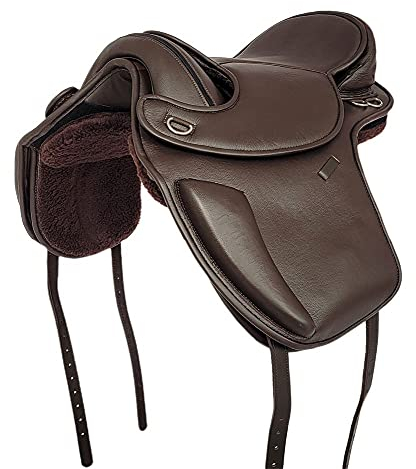 A&M Reitsport Baumloser Dressur Sattel Sheffield aus Rindsleder Braun mit Klettkissen, Größe:17 Zoll