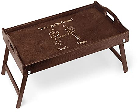 Maverton Tavolino Colazione a Letto Personalizzato a Laser - Tavolo Pieghevole - Colore Marrone Scuro - Vassoio Multifunzione - idee - regalo - per anniversario, matrimonio - Buon appetito