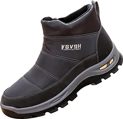 GILKUO Botas Nieve Hombre Invierno Impermeable Zapatillas sin Cordones Cremallera Zapatos Botines Térmicas Calientes Forradas Gris Talla 38