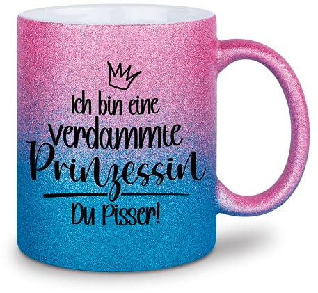 glitzertassen.de® | Ich bin eine verdammte Prinzessin | Tasse mit Glitzer | Geschenkidee | Roséblau