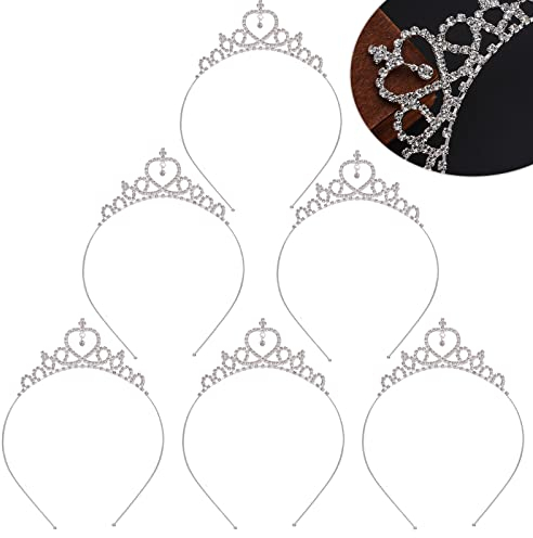 Basetousual 6 Stücke Krone Damen, Prinzessin Krone Mädchen,Krone Kinder,Kinder Mädchen Prinzessin Tiara, Haarband Mit Herzförmiger Krone Für Kleine Prinzessinnen Für Kinder