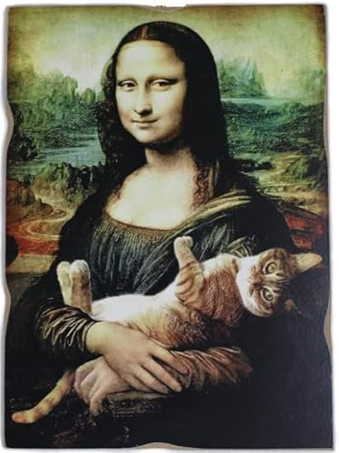 Kustom Art Magnet im Vintage-Stil La Gioconda Mona Lisa L. Da Vinci mit Katze in Armen, Druck auf Holz 10 x 6 cm