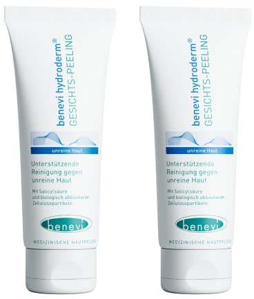 benevi Peeling 75ml für unreine Haut öffnet verstopfte Poren, entfernt Mitesser und abgestorbene Hornschüppchen. Der störende Fettglanz wird vermindert und das Hautbild verfeinert. Ohne Mikroplastik.