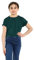 Girls Batwing Crop Top Shirt Roll Up Sleeves Bottle Green - 11-12 Years
