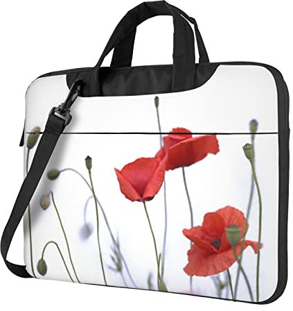 Rote Blume Knospe Gedruckt Laptop Schulter Tasche Klassische Aktentasche Laptop Tasche Messenger Bag Tragetasche, Schwarz, 14 inch